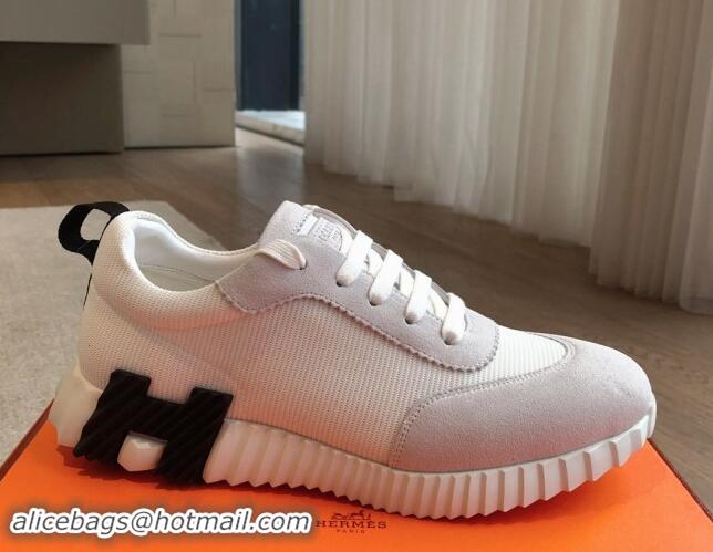 Luxurious Hermes Bouncing Sneakers in Technical Mesh and Suede White/Pale Grey 1008076