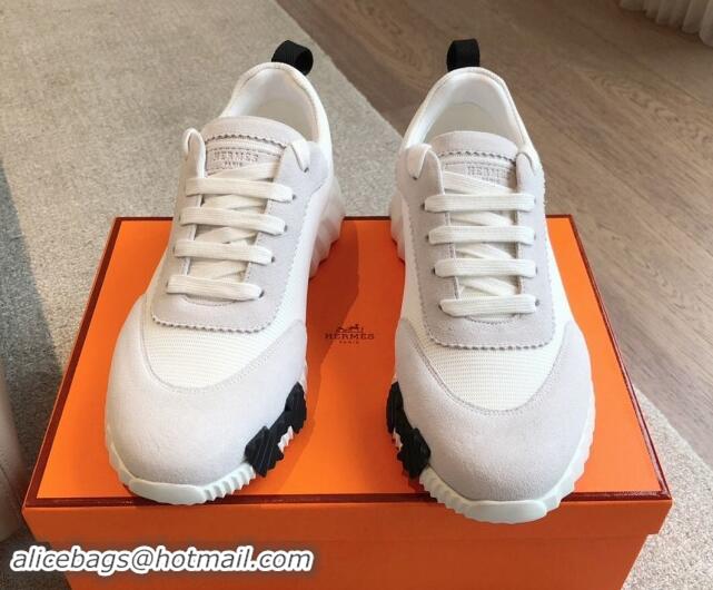 Luxurious Hermes Bouncing Sneakers in Technical Mesh and Suede White/Pale Grey 1008076