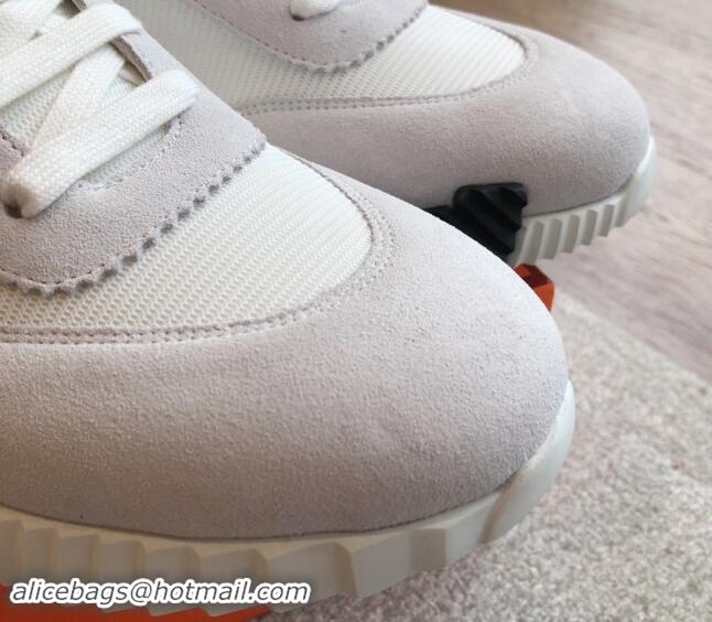 Luxurious Hermes Bouncing Sneakers in Technical Mesh and Suede White/Pale Grey 1008076