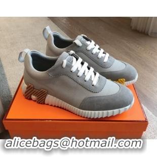 Discount Hermes Bouncing Sneakers in Technical Mesh and Suede Grey 1008078