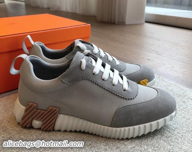 Discount Hermes Bouncing Sneakers in Technical Mesh and Suede Grey 1008078