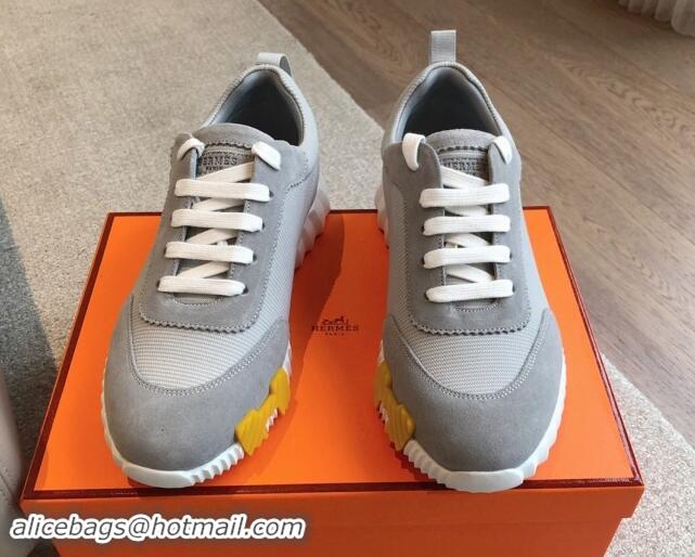 Discount Hermes Bouncing Sneakers in Technical Mesh and Suede Grey 1008078