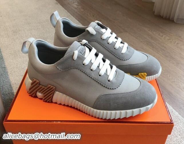 Discount Hermes Bouncing Sneakers in Technical Mesh and Suede Grey 1008078