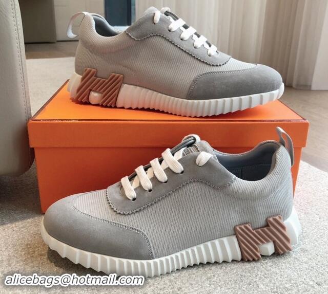 Discount Hermes Bouncing Sneakers in Technical Mesh and Suede Grey 1008078