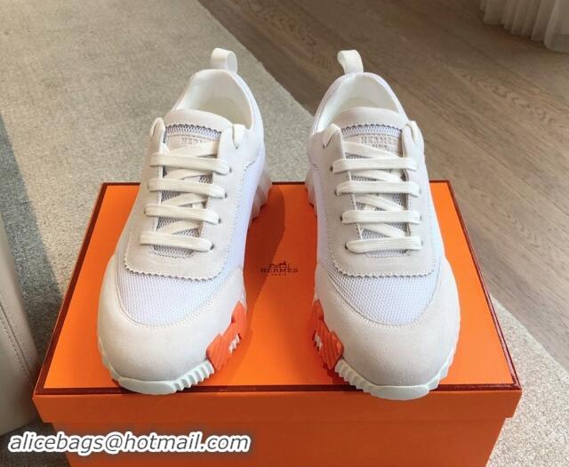 Low Cost Hermes Bouncing Sneakers in Technical Mesh and Suede White 1008079