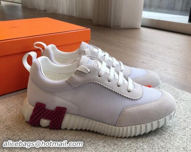 Low Cost Hermes Bouncing Sneakers in Technical Mesh and Suede White 1008079