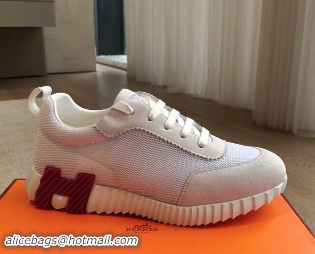 Low Cost Hermes Bouncing Sneakers in Technical Mesh and Suede White 1008079