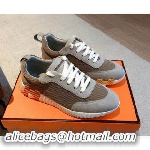 Luxury Discount Hermes Bouncing Sneakers in Technical Mesh and Suede Dark Grey 1008080