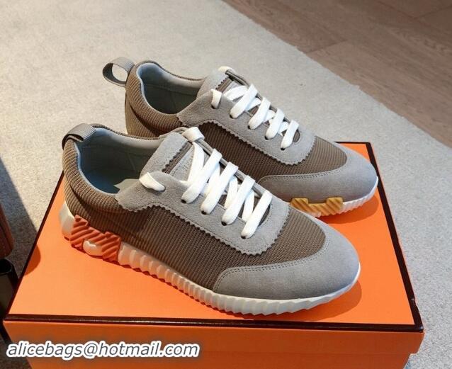 Luxury Discount Hermes Bouncing Sneakers in Technical Mesh and Suede Dark Grey 1008080