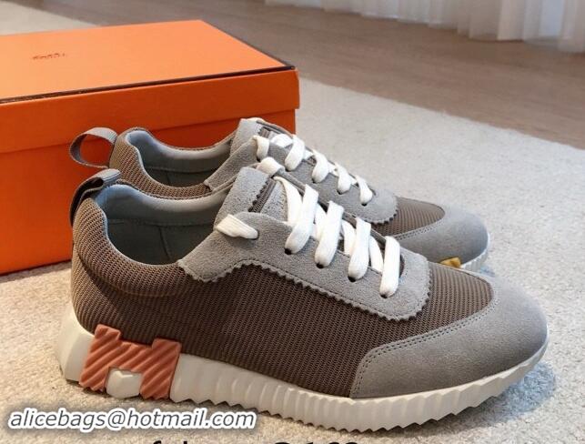 Luxury Discount Hermes Bouncing Sneakers in Technical Mesh and Suede Dark Grey 1008080