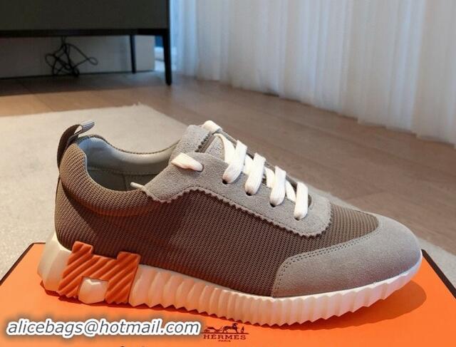 Luxury Discount Hermes Bouncing Sneakers in Technical Mesh and Suede Dark Grey 1008080