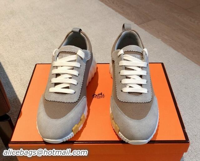 Luxury Discount Hermes Bouncing Sneakers in Technical Mesh and Suede Dark Grey 1008080