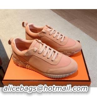 Luxury Hermes Bouncing Sneakers in Technical Canvas and Suede Pink 1008086