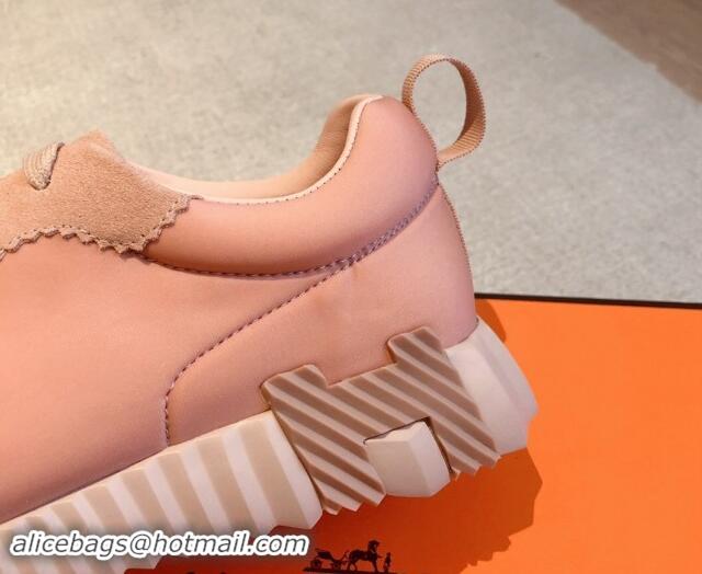 Luxury Hermes Bouncing Sneakers in Technical Canvas and Suede Pink 1008086