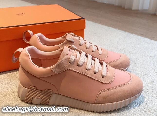 Luxury Hermes Bouncing Sneakers in Technical Canvas and Suede Pink 1008086