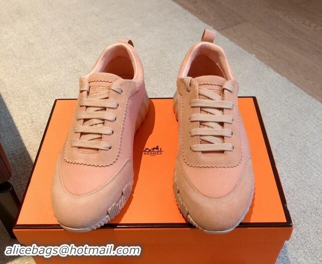 Luxury Hermes Bouncing Sneakers in Technical Canvas and Suede Pink 1008086