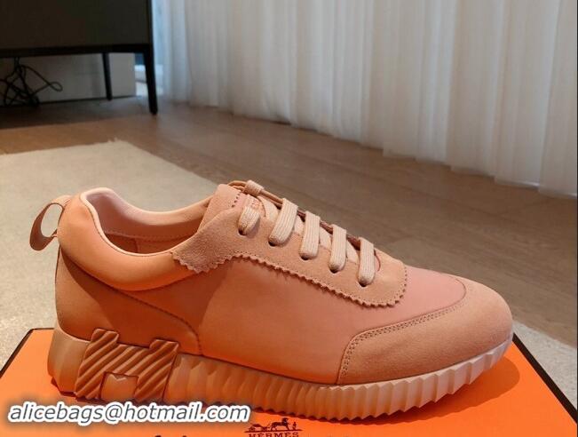 Luxury Hermes Bouncing Sneakers in Technical Canvas and Suede Pink 1008086