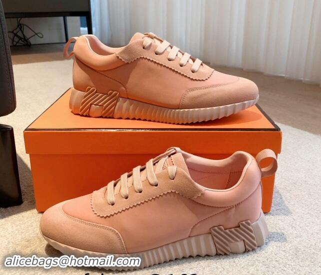 Luxury Hermes Bouncing Sneakers in Technical Canvas and Suede Pink 1008086