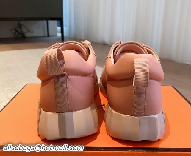 Luxury Hermes Bouncing Sneakers in Technical Canvas and Suede Pink 1008086