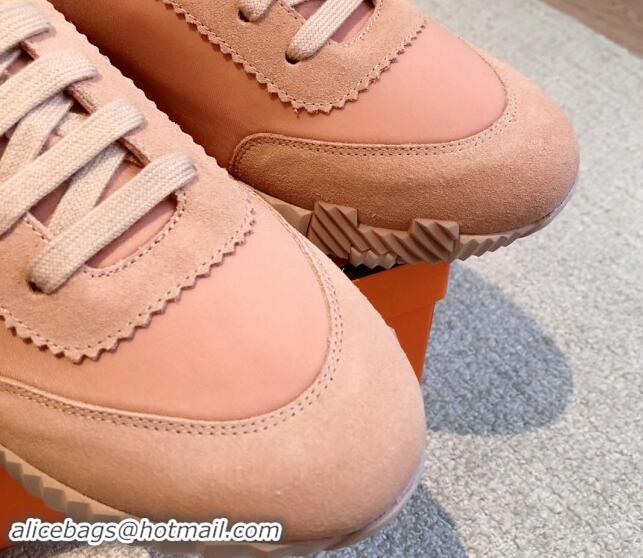 Luxury Hermes Bouncing Sneakers in Technical Canvas and Suede Pink 1008086