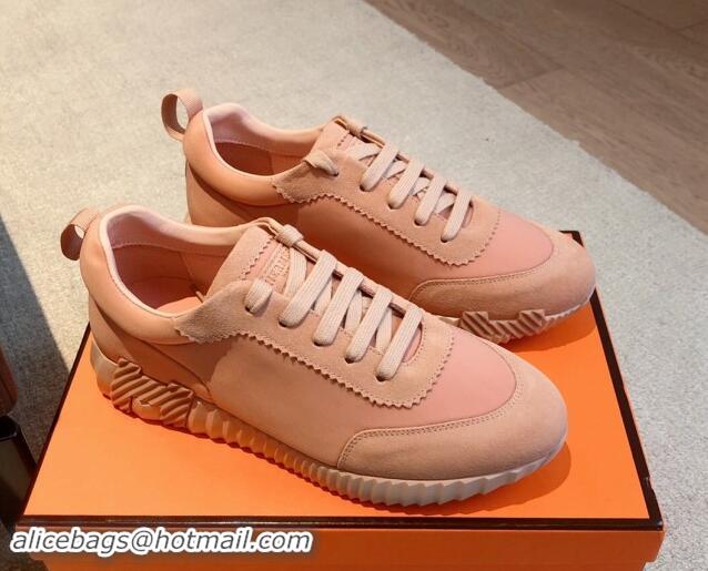 Luxury Hermes Bouncing Sneakers in Technical Canvas and Suede Pink 1008086