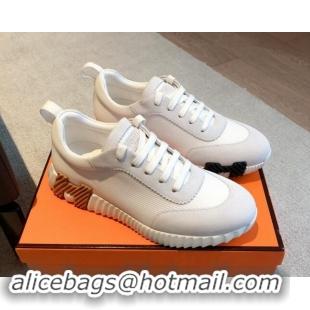 Classic Hot Hermes Bouncing Sneakers in Technical Mesh and Suede White 1008082