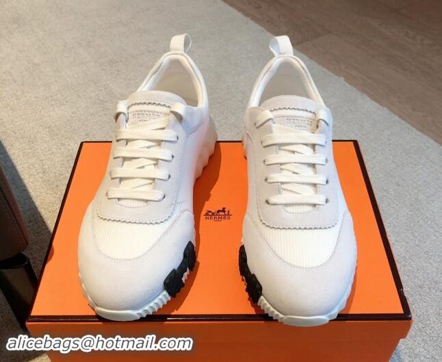 Classic Hot Hermes Bouncing Sneakers in Technical Mesh and Suede White 1008082