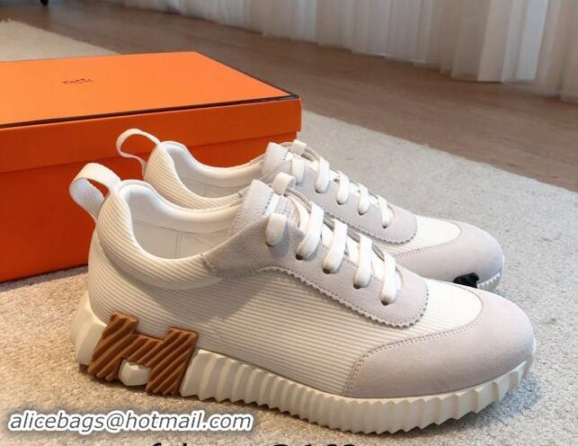 Classic Hot Hermes Bouncing Sneakers in Technical Mesh and Suede White 1008082