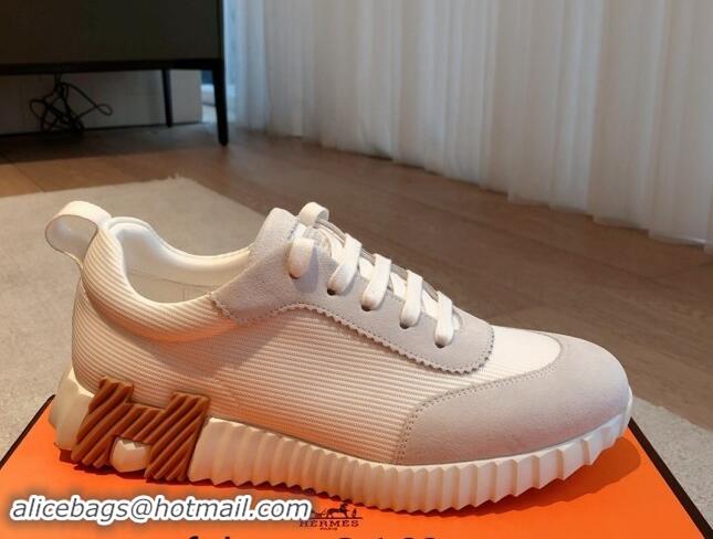 Classic Hot Hermes Bouncing Sneakers in Technical Mesh and Suede White 1008082