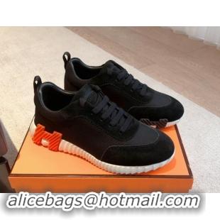 Good Quality Hermes Bouncing Sneakers in Technical Mesh and Suede Black/Orange 1008083