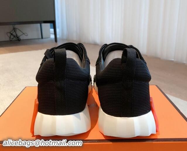 Good Quality Hermes Bouncing Sneakers in Technical Mesh and Suede Black/Orange 1008083