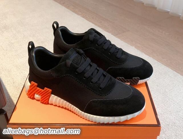 Good Quality Hermes Bouncing Sneakers in Technical Mesh and Suede Black/Orange 1008083