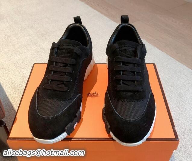 Good Quality Hermes Bouncing Sneakers in Technical Mesh and Suede Black/Orange 1008083