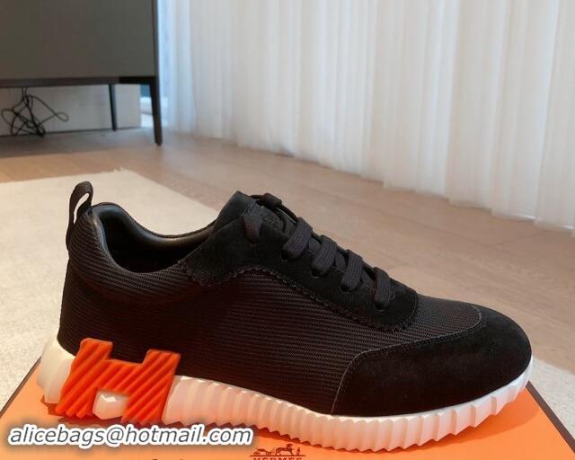 Good Quality Hermes Bouncing Sneakers in Technical Mesh and Suede Black/Orange 1008083