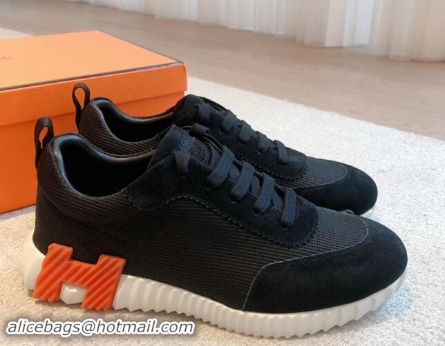 Good Quality Hermes Bouncing Sneakers in Technical Mesh and Suede Black/Orange 1008083