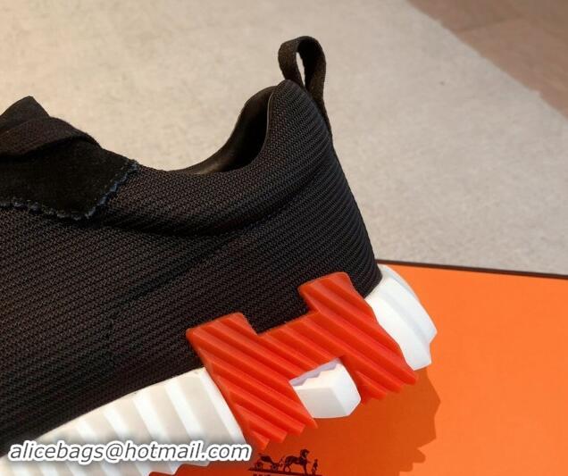 Good Quality Hermes Bouncing Sneakers in Technical Mesh and Suede Black/Orange 1008083