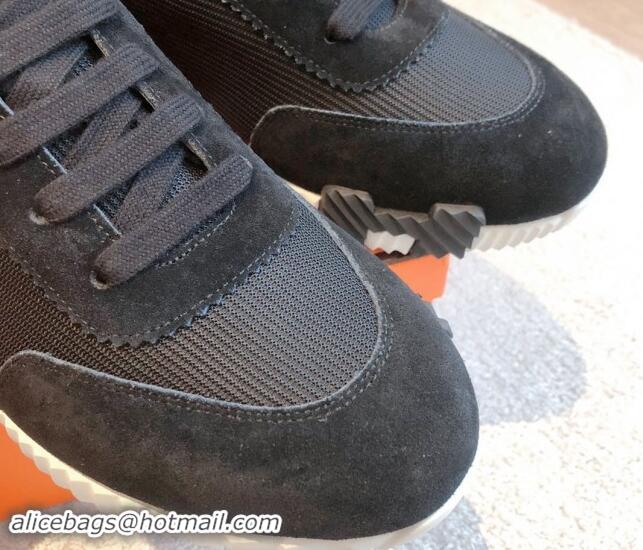 Good Quality Hermes Bouncing Sneakers in Technical Mesh and Suede Black/Orange 1008083