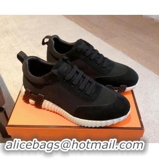 Unique Style Hermes Bouncing Sneakers in Technical Mesh and Suede Black 1008084