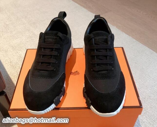 Unique Style Hermes Bouncing Sneakers in Technical Mesh and Suede Black 1008084