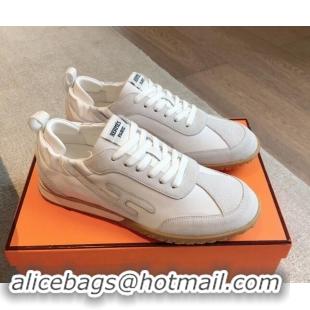 Duplicate Hermes Jet Sneakers in Leather and Suede White 008087