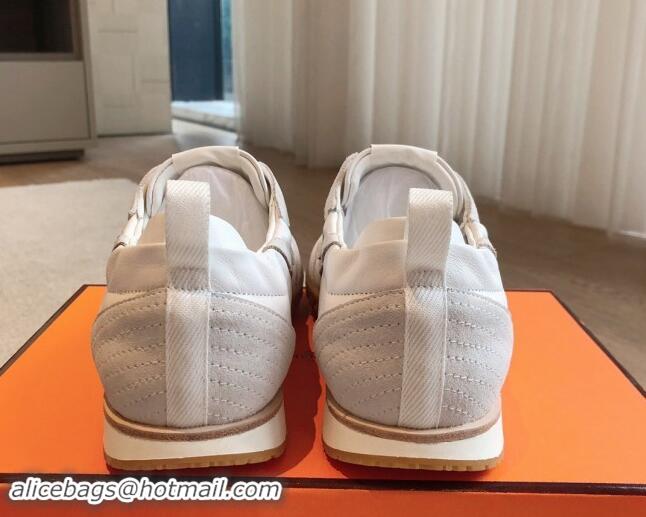 Duplicate Hermes Jet Sneakers in Leather and Suede White 008087