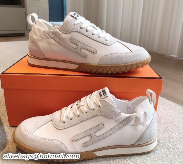 Duplicate Hermes Jet Sneakers in Leather and Suede White 008087