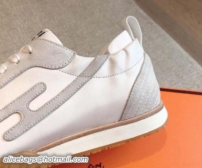 Duplicate Hermes Jet Sneakers in Leather and Suede White 008087