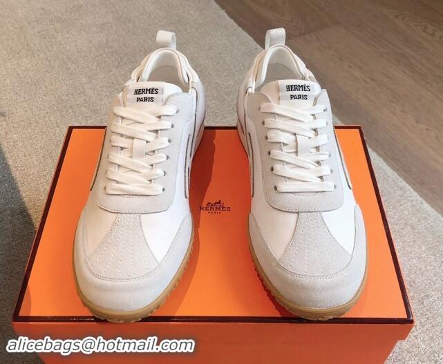 Duplicate Hermes Jet Sneakers in Leather and Suede White 008087