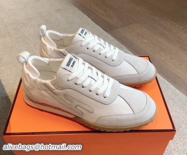 Duplicate Hermes Jet Sneakers in Leather and Suede White 008087