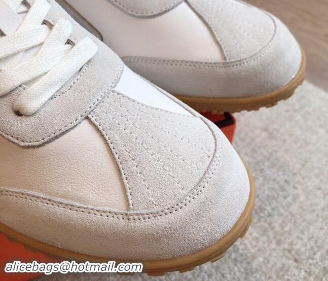 Duplicate Hermes Jet Sneakers in Leather and Suede White 008087