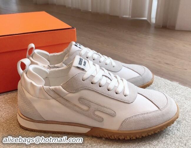 Duplicate Hermes Jet Sneakers in Leather and Suede White 008087