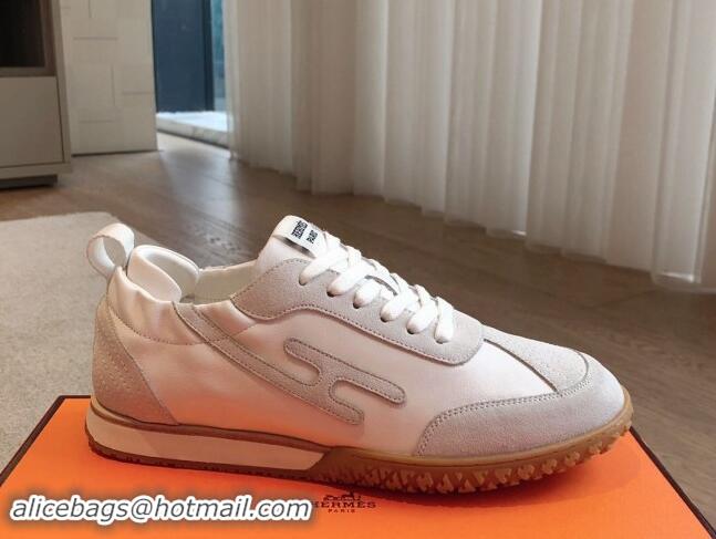 Duplicate Hermes Jet Sneakers in Leather and Suede White 008087