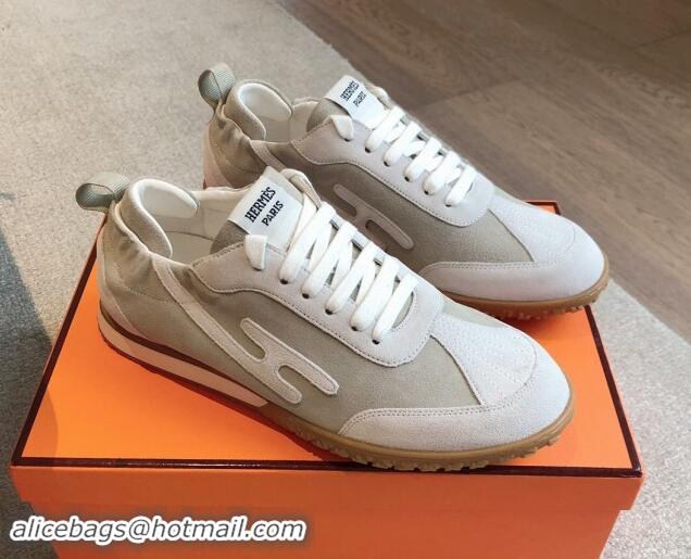 Popular Style Hermes Jet Sneakers in Suede Grey/White 1008088