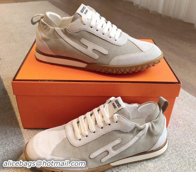 Popular Style Hermes Jet Sneakers in Suede Grey/White 1008088